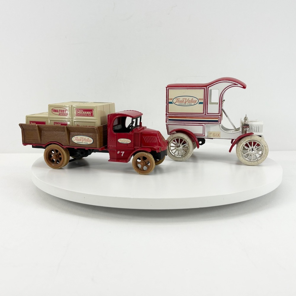 Vintage Die-Cast True‎ Value Delivery Truck and Car Metal Coin Bank Set